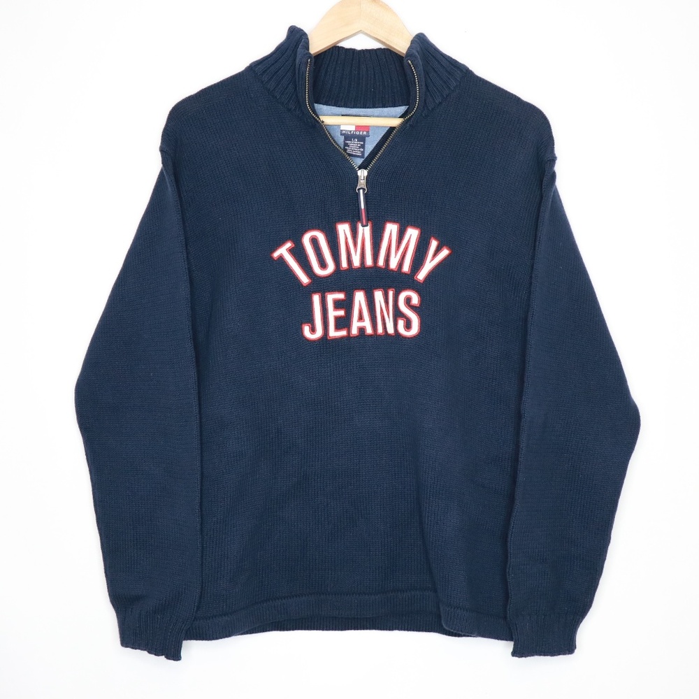 [3 for $15] Tommy Hilfiger Tommy Jeans Navy Blue Zip Sweater Retro Vintage